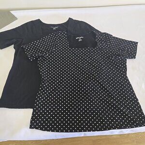 Set Of 2 Jessica London Square Neck Women's Blouses Polka Dotted & Black Cotton